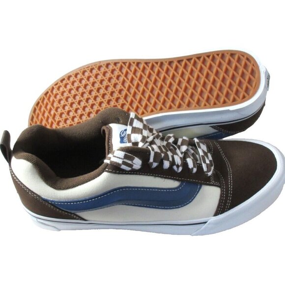 Vans Men\'s Knu Skool Mega Check Potting Soil Brown Blue Shoes size 11.5 NIB